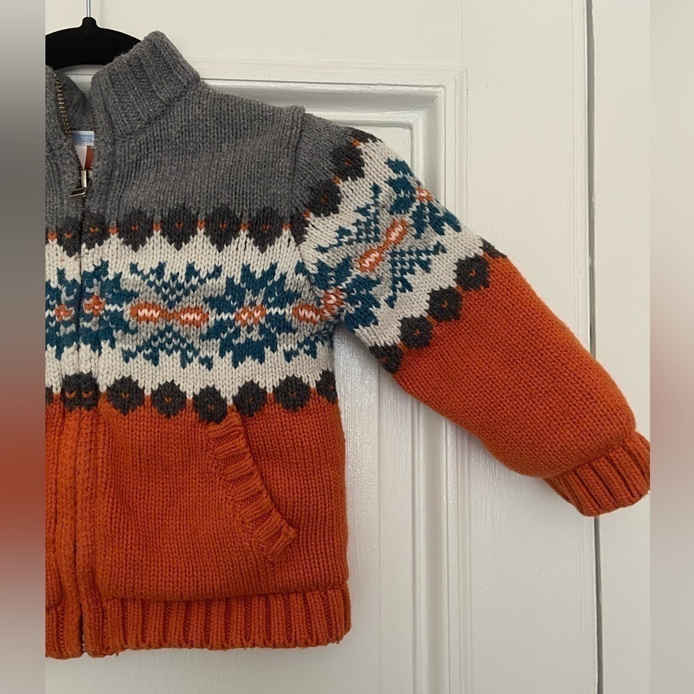 Janie And Jack Wool Cotton Blend Kids Knit Sweater Jacket Orange Gray Blue - Picture 5 of 14